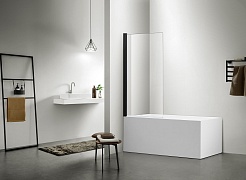 Aquatek Шторка на ванну 80x150 AQ DEL SBA 08015BL поворотная профиль черный стекло прозрачное – фотография-2